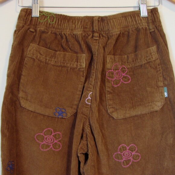 Urban Outfitters Brown Corduroy Beach Pant Floral Embroidered Ankle Crop Small - Picture 11 of 15